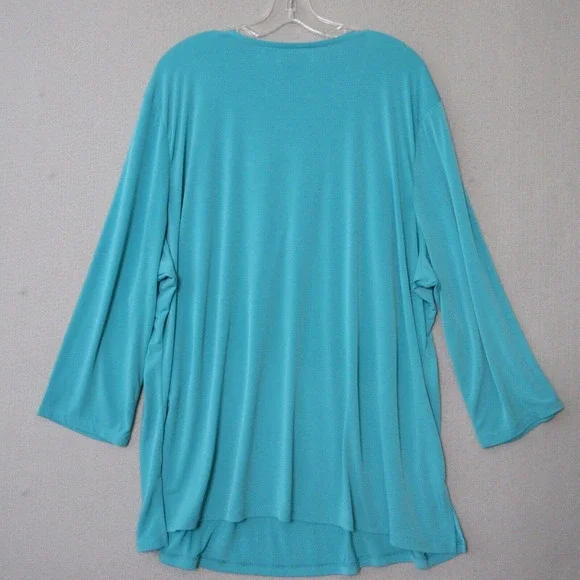 Susan Graver Plus 2X Blue Liquid Knit Slinky Top - Picture 9 of 12